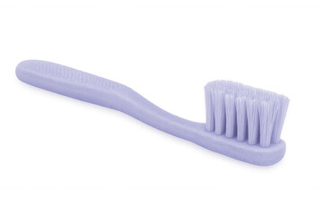 Purple toothbrush standing against transparent background, highlighting personal oral cleaning routine