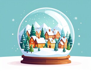 Seasonal & Holiday Illustrations—Christmas village in snow globe design