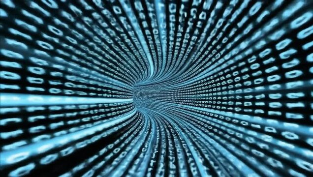 curved matrix A futuristic digital tunnel of streaming binary code representing a high-speed data flow and information technology.

