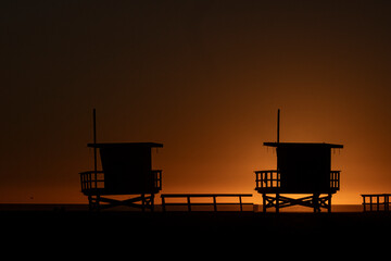 The lifeguard on the beautiful sunset of Los Angeles
