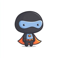 Obraz premium Cute cartoon figure with mask and cape, standing against a white background