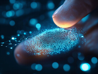 Futuristic Fingerprint Scanner with Digital Background Elements