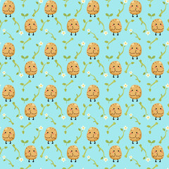 A fun, seamless pattern with cute cartoon potatoes
