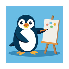Playful Penguin Painting on Canvas Vector Illustration