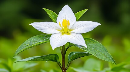 Obraz premium White Flower with Yellow Center and Water Droplets Close Up