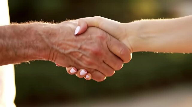 🤝Handshake: A detailed image of a handshake between two individuals, emphasizing a moment of agreement and partnership in an intimate and engaging way.
