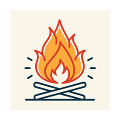 Campfire Icon with Flames and Wood Outline