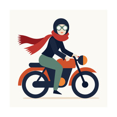 Stylish Biker Girl Wearing Goggles and Scarf on Old Bike