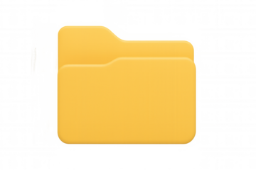 Yellow folder icon against transparent backdrop, representing digital file storage and organizational workflow