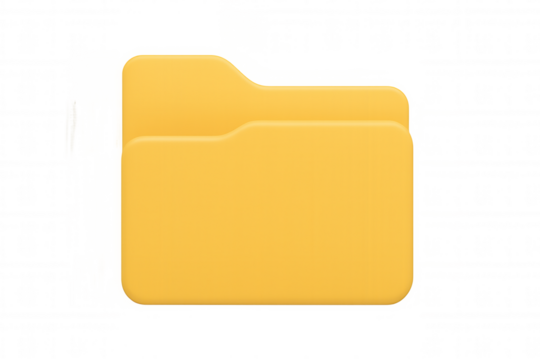Yellow folder icon against transparent backdrop, representing digital file storage and organizational workflow