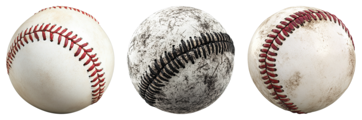 Three baseballs with a dirty look on them