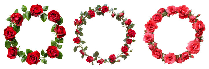 Fototapeta premium Three red flower wreaths with roses