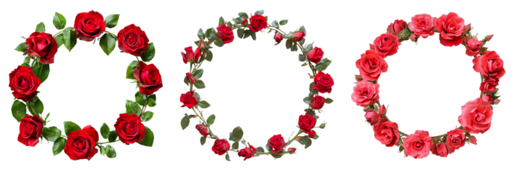 Three red flower wreaths with roses