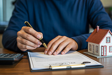 Understanding home loan mortgage rates and signing real estate contract for buying new house concept