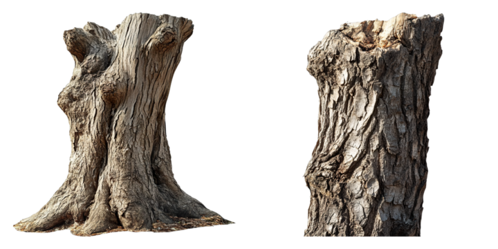 The two images show a tree stump with a large hole in it