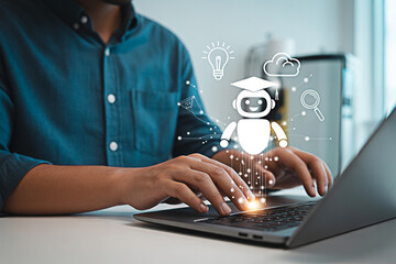 Ai learning assistant on laptop for online education and virtual tutoring with artificial intelligence