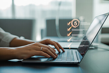 Productivity checklist digital task management software on laptop for business efficiency and goals achievement