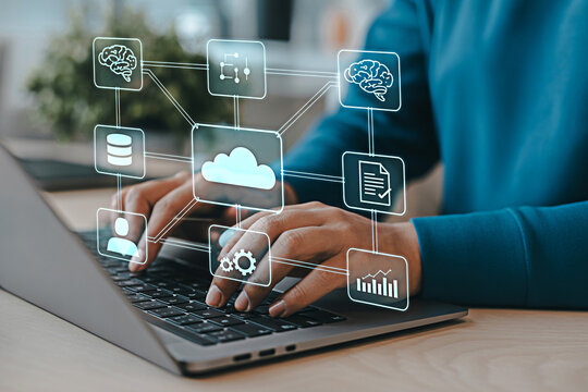 Cloud computing services and solutions for business and technology integration concept image