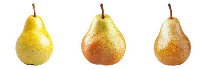Three pears are shown in a row, with the middle pear being the largest