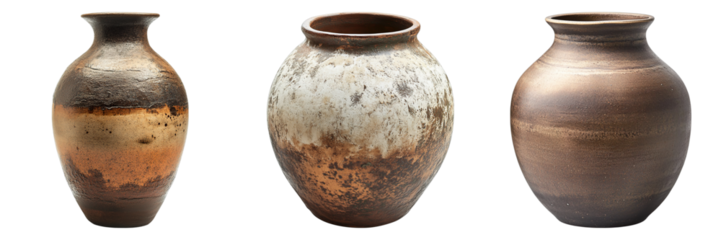 Three vases with brown and white colors