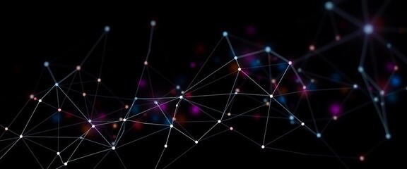 Abstract polygon network, connecting lines and nodes on dark background, web, background