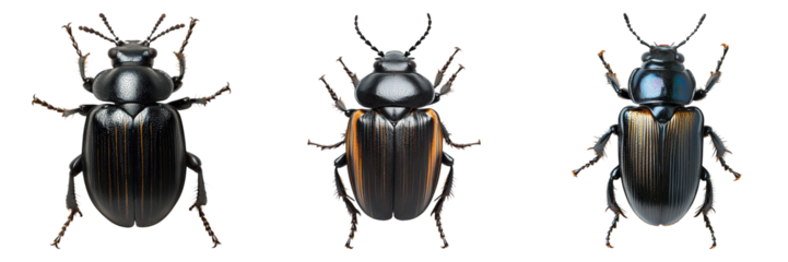 Three bugs are shown in a row, with the middle one being the largest