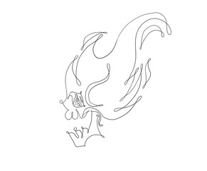 Single Continuous Line Drawing of a Spooky Skull with Flames, Minimalist Vector Illustration for Halloween, Horror Themes, and Edgy Graphic Design Projects
