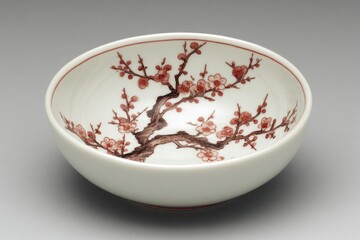 Shallow, round bowl with a cherry blossom motif