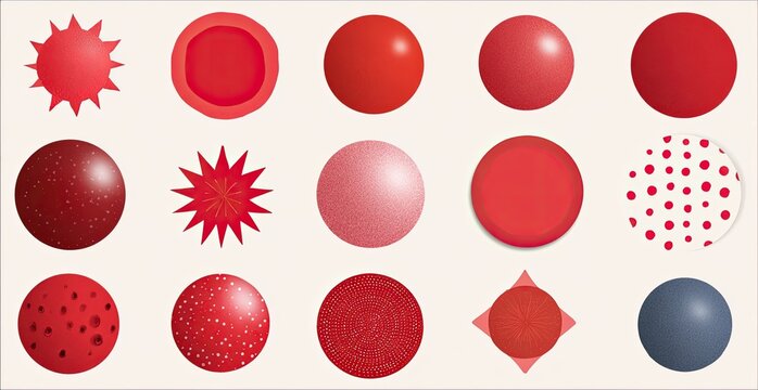 Set of red and pink spheres with varied textures