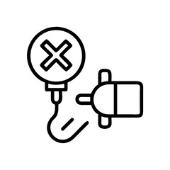 Obraz premium A simplified icon representing a medical device with an intravenous drip bag featuring an X symbol, possibly indicating do not use or a similar message