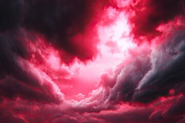 Crimson clouds obscure a glowing light source