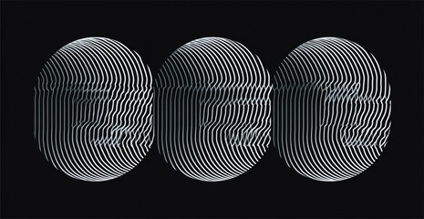 Abstract design; three circles, layered lines, creating depth