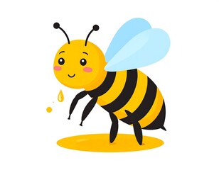 Cute cartoon bee on honey