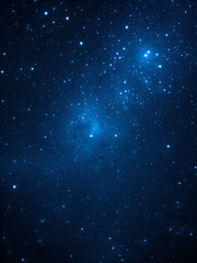 Fototapeta premium Sparkling silver stars and twinkling lights on deep blue night sky background with space for text