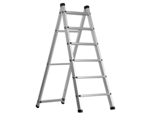 “Extension Ladder Leaning Against Wall, isolated on transparent background”.