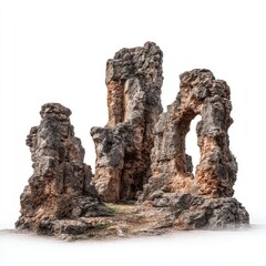 Ancient stone ruins, weathered and eroded, with arches and towers