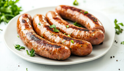 pork sausages on a plate light background