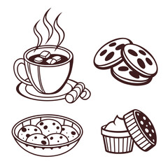 Hot cocoa and cookies illustration steam marshmallows