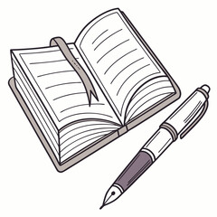 Open book with bookmark and fountain pen pages