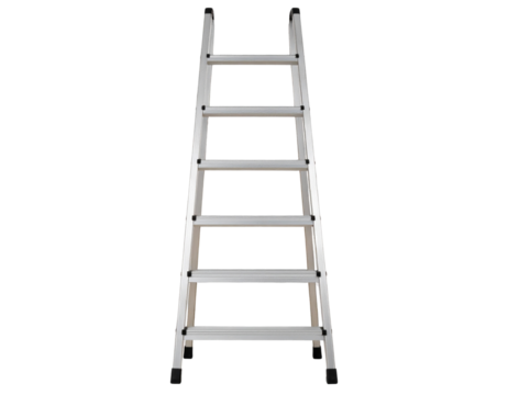 “Fully Extended Aluminum Extension Ladder, isolated on transparent background”.