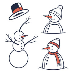 Snowman parts with hats and scarves winter holiday
