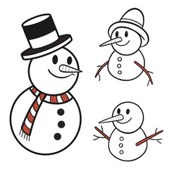 Snowmen with hats scarves and carrot noses snowman