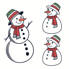 Snowmen with striped hats and red scarves snowman winter