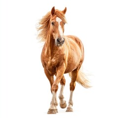 Fototapeta premium Full shot of a light brown horse in motion