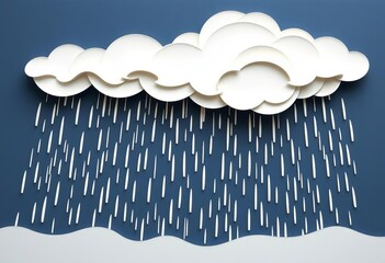Paper cut style illustration of a heavy rain cloud and rain, rainy season design, cut, meteorology