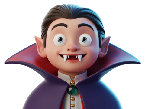 Cartoon vampire with fangs and cape isolated on a transparent background character - Powered by Adobe