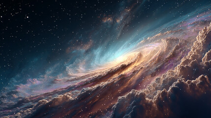 Galaxy-Inspired Colorful Nebula Background with Cosmic Dust and Stars, Ideal for Sci-Fi Projects, Tech Events, Digital Ads, and Futuristic Visual Designs