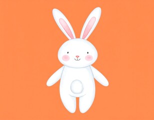 Cute cartoon bunny on orange background