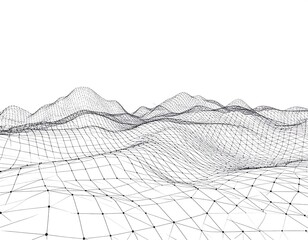 Abstract digital landscape with wireframe mesh, representing modern technology and data visualization