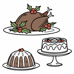 Festive feast with roast turkey and sweet desserts